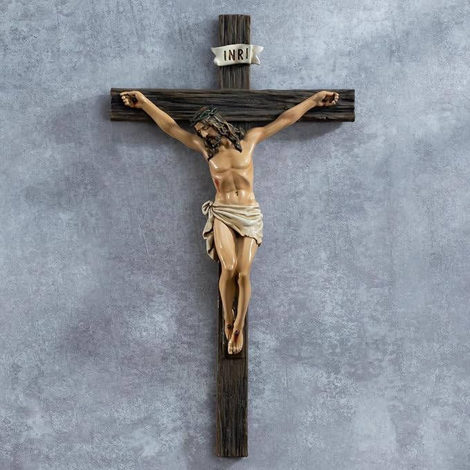 Kreative&Kind Catholic Crucifix Wall Cross, 10 Inch Jesus Cross for Wall, Hanging Realistic Crucifix Catholic Cross, Crucifijos Catolicos, Cristos Catolicos Home Décor, Religious Wall Art for Altar, Religious Gift