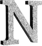 Qunclay 5.7" Silver Crystal Diamond Bling Letters Crushed Diamond Decoration Wooden Glitter Letter with Screw and Hooks Rhinestone Gift for Wedding Y2k Mcbling Bedroom Wall Decor (Letter N)