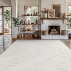 Modern Micro Loop Indoor Area Rugs for Living Room Bedroom Kitchen Geometric Square White 9x12 Luxury Durable Low and High Pile Non-Shedding Stain Resistant Soft Area Carpet 9 x 12