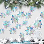 12Pcs Winter Snowflake Ornaments - 3D Large Iridescent Hanging Snowflakes Decorations, Paper Snowflake Garland with 3 Size for Winter Wonderland Frozen Christmas Party Decorations Holiday Home Indoor