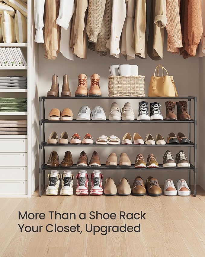SONGMICS Shoe Rack, 4-Tier Shoe Organizer, Metal Storage Shelf, Upright or Upside Down, for 25-30 Pairs, Stackable, for Entryway, 11.8 x 46.1 x 28.4 Inches, Black ULSA034B01