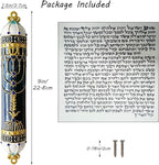 9 Inches Mezuzah, Exquisite Black and Gold Enamel Mezuzah with Blue Crystal Accent