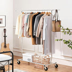 Yaheetech Rolling Clothes Rack, Clothing Racks for Hanging Clothes Portable Clothes Rack, Heavy Duty Clothes Rack with Extendable Hanging Rod,Chromed, Silver