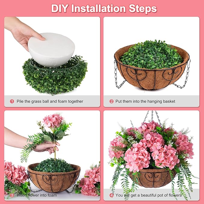 Artificial Hanging Hydrangea Flowers with Basket for Outdoor Spring Decoration, Fake Silk Hydrangea Flower Outdoor Indoor Arrangements, Fake Hanging Plants for Balcony Garden Yard Decor(Champagne)