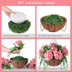 Artificial Hanging Hydrangea Flowers with Basket for Outdoor Spring Decoration, Fake Silk Hydrangea Flower Outdoor Indoor Arrangements, Fake Hanging Plants for Balcony Garden Yard Decor(Champagne)