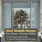 Zip 'n Hang Wreath Hanger for Front Door – Damage Free Adjustable Door Wreath Hanger for Glass, Screen & Standard Doors, Christmas Wreath & Decor Hook (White - 1 Pack)