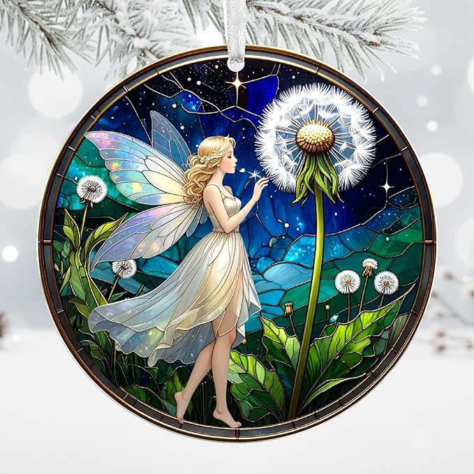 2025 Christmas Ornaments, Christmas Tree Ornaments Acrylic, Faux Stained Glass Effect White Elephant Gifts Exchange, Unique Suncatcher Xmas Stocking Stuffers for Women, Men (Fairy)