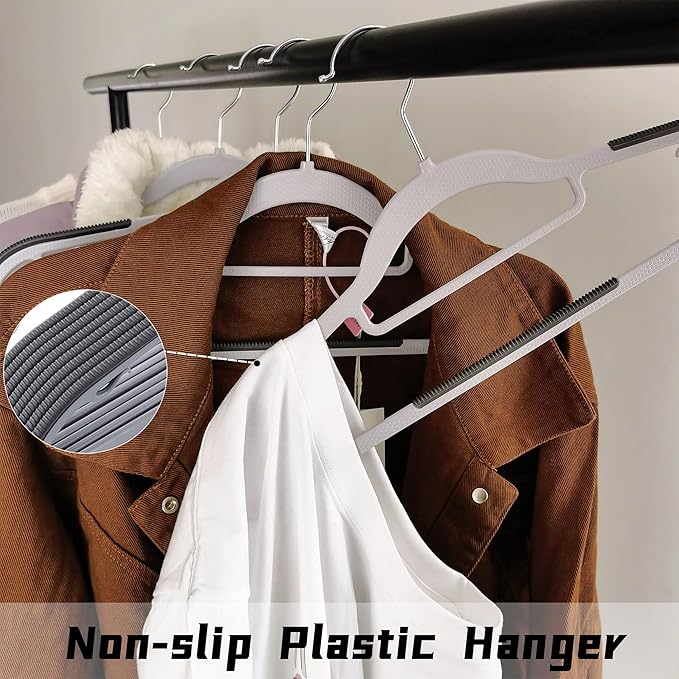 50 Pack Plastic Clothes Hangers- 16.5 Inch Slim Space Saving Hangers for Closet, Heavy Duty Non-Slip Hangers with 360° Swivel Hooks for Hanging Coats, Suits, Jackets, Shirts,T-Shirt
