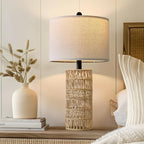 OYEARS 22.5" Boho Table Lamps Set of 2 for Living Room, Bedside Lamp for Nightstands, Rattan Lamp for Bedroom, Farmhouse Table Lamp for Room Decor, End Table, Retro, Brown（Not Include Bulbs）