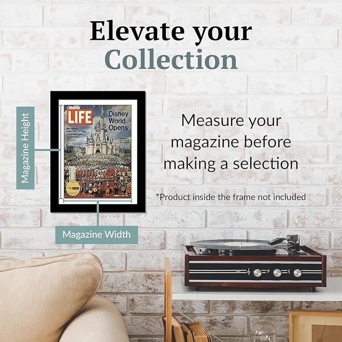 Creative Picture Frames 10.5 x 13.12 Magazine Frame with Full-Strength Glass, Holds Up To A 1/4" Thick Media with Installed Hangers for Easy Mounting, 12x14 Manhattan Black Frame with White Mat