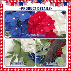 Patriotic Wreaths for Front Door 24 Inch 4th of July Wreath, Red White Blue Flower Wreaths, Perfect Memorial Day and Independence Day Decor