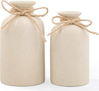 Hirdbrote Small Ceramic Vases for Decor 2-Piece, Flower Vase Vintage Decor Modern Farmhouse Rustic Home Decor, Wedding Centerpiece, Farmhouse Kitchen (5.5”& 4.7” Tall) (Beige & Black dot)