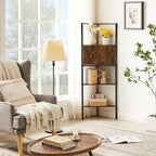 VECELO 4 Tier Corner Cabinet, 59" Tall Standing Organizer with 4 Dual-Hooks, Storage Rack, Narrow Bookshelf Display Shelves Rack for Wall Corner, Living Room, Kitchen, Bedroom, Office, Retro Brown