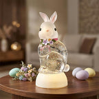 Spring Rabbit Snow Globe Lantern, Rabbit Snowglobe Decor with Swirling Glitter, 6H Timer, USB or Battery Powered, Bunny Decoration for Spring Party Easter Day Decor and Gift (Rabbit)