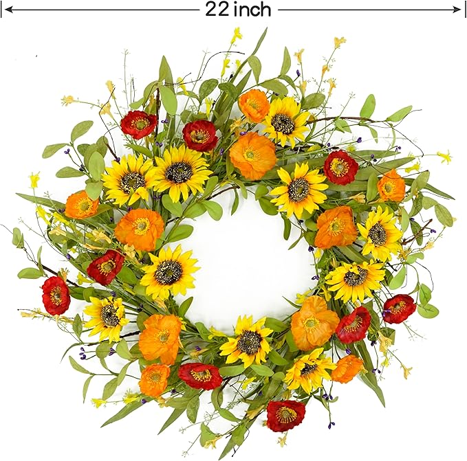 WreathDream Spring Summer Wreaths for Front Door Sunflower Wreath with Yellow Sunflower for Front Door Indoor Outdoor Farmhouse Home Wall Window Festival Wedding Decor