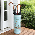 Vintage Metal Round Umbrella Holder Decorative Flower Design Umbrella Stands Entryway Organizer Bucket for Home/Office/Farmhouse - Holds Multiple Umbrellas, Walking Sticks & Canes Flower Blue