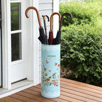 Vintage Metal Round Umbrella Holder Decorative Flower Design Umbrella Stands Entryway Organizer Bucket for Home/Office/Farmhouse - Holds Multiple Umbrellas, Walking Sticks & Canes Flower Blue