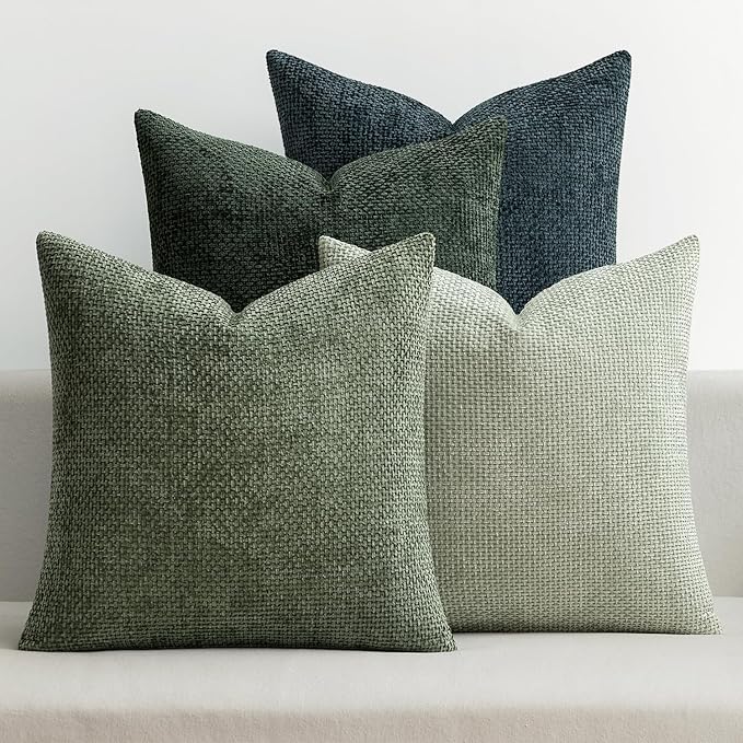 MIULEE Pack of 4 Couch Throw Pillow Covers 22x22 Inch Green Forest Soft Decorative Chenille Pillow Covers Farmhouse Accent Cushion Covers for Boho Home Decor Spring Sofa Bedroom Living Room