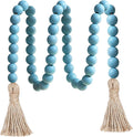 Meplait 39in Wood Bead Garland Farmhouse with Tassels,Versatile Prayer Beads Boho Chic Wall Hanging Home Decor (Blue)