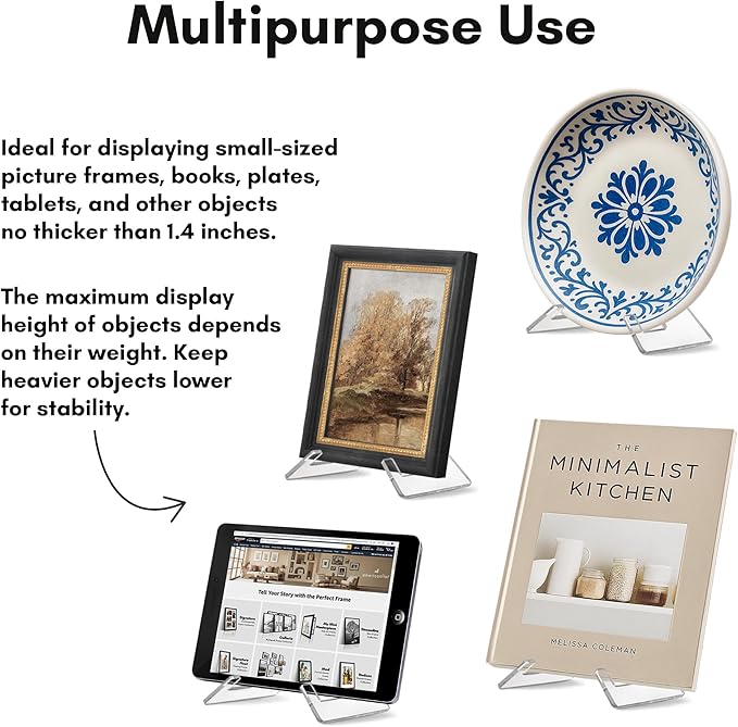 Americanflat Acrylic Easel Stand - 6" Tabletop Easel and Plate Stand - Set of 4 - Lightweight Display Holders for Photos, Cards, Frames, Books, Magazines, Albums - Home or Office Decor