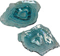 Things2Die4 Decorative Plates Set of 2 Oyster Shaped Blue Glass Plates with Iridescent Finish for Coastal Tabletop Decor in Dining Room Entryway or Living Room, 13 X 10 X 2 Inches