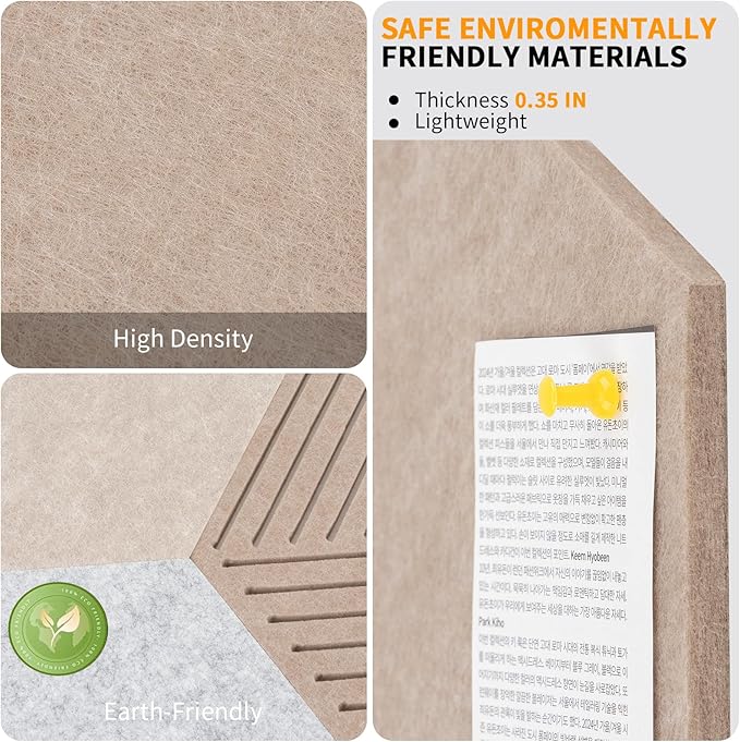 15'' Hexagon Cork Board Tiles Alternative 10 Pack, Adhesive Large Corkboard for Office Decorative, Hexagonal Felt Bulletin Board Tiles for Wall Vision Board, Sound Absorption Pin Board