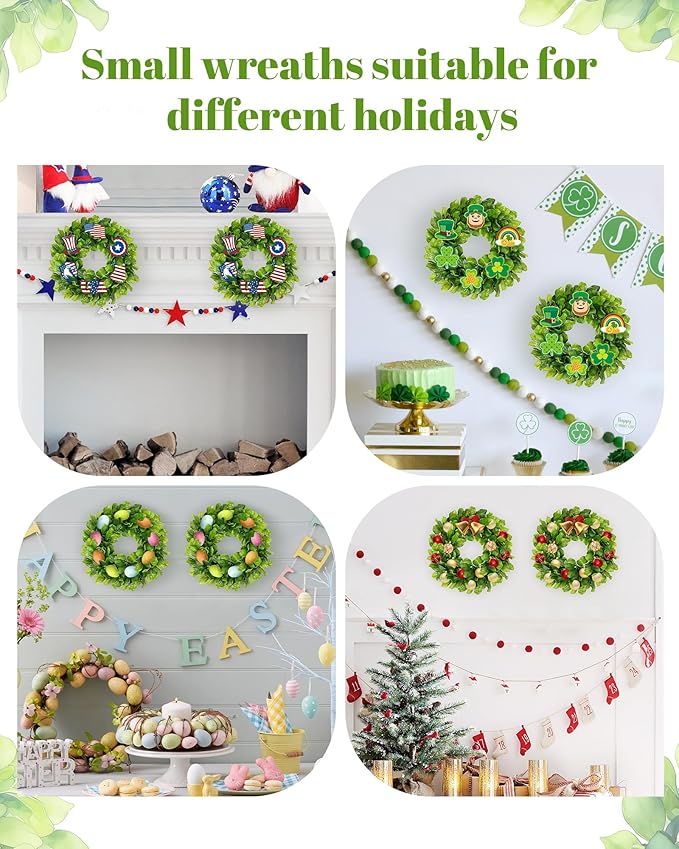 DDHS 11 Inch Small Boxwood Wreath for Front Doors, 2 Packs Artificial Mini Green Wreath Weatherproof, Spring Summer Indoor Outdoor Wreaths for Wall Window Table Wedding Home Decor Party Farmhouse
