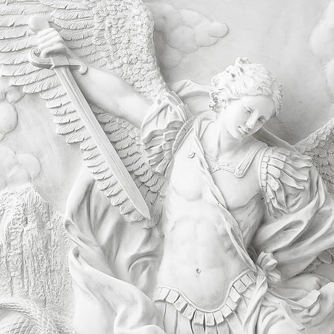 Design Toscano Michael the Archangel Slaying Demon Indoor/Outdoor Wall Frieze Sculpture, 22 inches wide, Cast Stone Resin, Antique Stone Finish