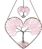 JOVIVI Tree of Life Feng Shui Crystal Heart Hanging Ornament Rose Quartz Gemstones Healing Stones Yoga Meditation Window Wall Hanger for Home Wedding Decor