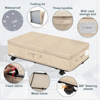 Under Bed Storage with Wheels, Rolling Underbed Storage Containers with Lids, Under Bed Shoe Storage Bins Organizer with Reinforced Metal Bottom Support and Three Handles