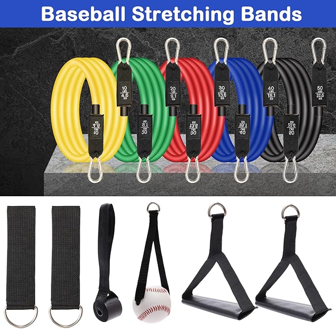 Baseball Resistance Trainer Coolrunner Exercise Bands, Training Aid for Baseball Softball Pitchers, Base Ball Stretching Bands with Interchangeable Grips to Build Arm Strength