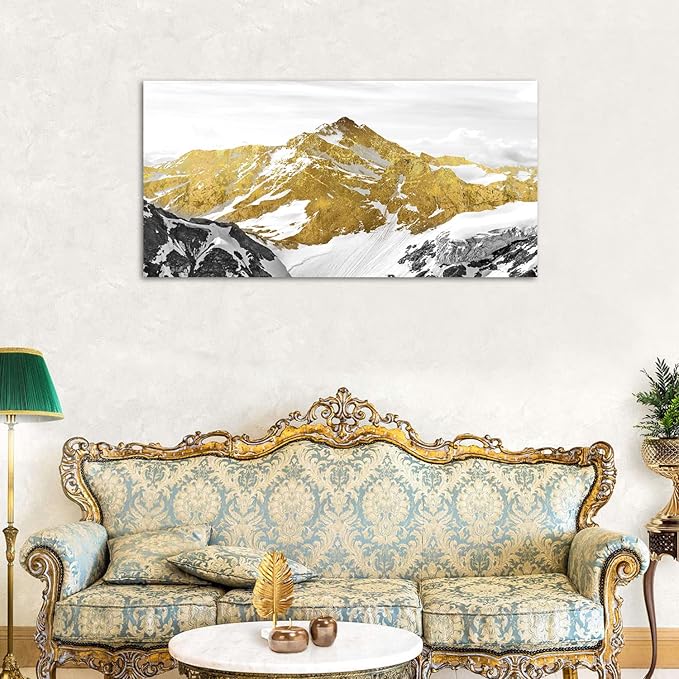 Golden Mountain Canvas Wall Art for Living Room Snowy Mountains Hill Landscape Wall Decor Abstract Black and Gold Mountain Scenery Print Picture Large Artwork for Bedroom Office Home Decoration 20x40"