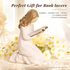 Reading Figurine for Book Lovers Resin Bookshelf Decor Gift for Women,Kneeling Reading