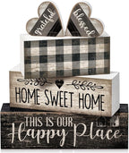 Moucuny 4 Pcs Farmhouse Kitchen Decor Black and White Farmhouse Tiered Tray Decor Home Sweet Home Centerpiece Wooden Heart Rustic Valentines Day Block Sign for Kitchen Shelf Valentines Gift Decoration