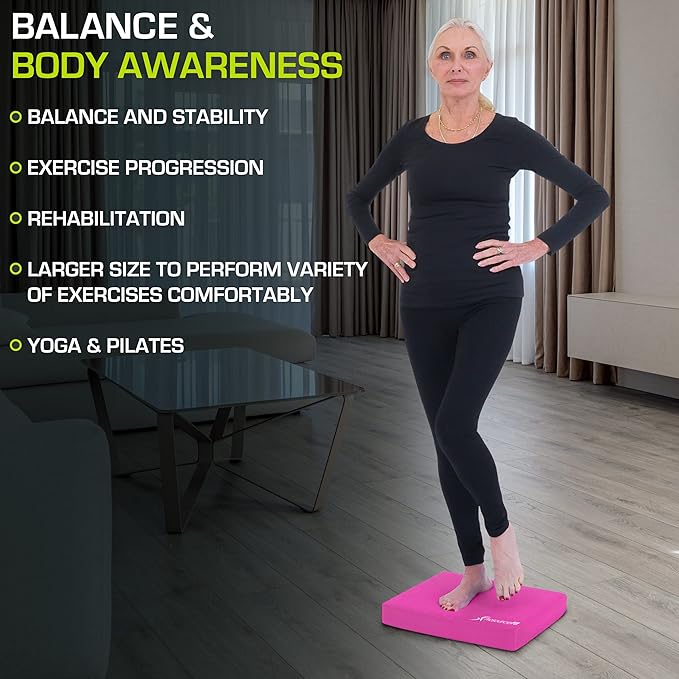 ProsourceFit Exercise Balance Pad, Non-Slip Cushioned Foam Mat & Knee Pad for Fitness and Stability Training, Yoga, Physical Therapy
