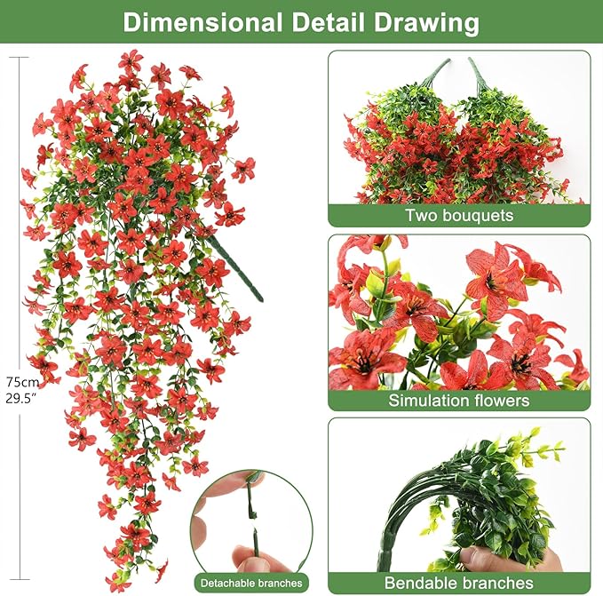 Artificial Fake Hanging Flowers Plants for Outdoor Spring Decoration,2 PCS Faux Silk Daisy with Eucalyptus Leaves,UV Resistant Look Real for Outside Home Indoor Planter Porch Patio Balcony Yard Decor