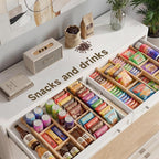 Kitchen drawer organizer,expandable bamboo drawer divider,include 8 dividers,8 small inserts and 8 medium inserts for Home, Office, Dressers (Long-8 Dividers)
