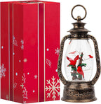 Christmas Snow Globe Lantern Water Glittering 12'' Cardinal with Music, USB Lined/Battery Operated Lighted Lantern for Christmas Festival Decoration Gifts