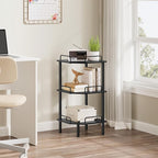 Tajsoon Corner Shelf Stand, 3 Tier Industrial Corner Shelves, Multipurpose Standing Display Shelf, Corner Shelving Unit for Bedroom, Living Room, Office, Kitchen, Black