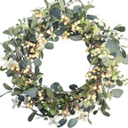 20Inch Artificial Eucalyptus Berry Wreath Green Leaf Eucalyptus Wreaths Spring Summer Wreath for Front Door Window Hanging Wall Party Decorations (20in)