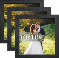 10x10 wood Picture Frame Set of 3, Made of Real Glass for 10x10 Black Frames, Wall and Tabletop Display Photo Frame for Home Décor Gallery Family Wedding Memorial Pic Frame Gift
