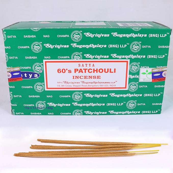 Nag Champa Incense Stick Packs - Hand Rolled & Non-Toxic - Perfect for Meditation and Yoga - Home Fragrance Gift Pack - 15g, Set of 12 Packs (60's Patchouli)
