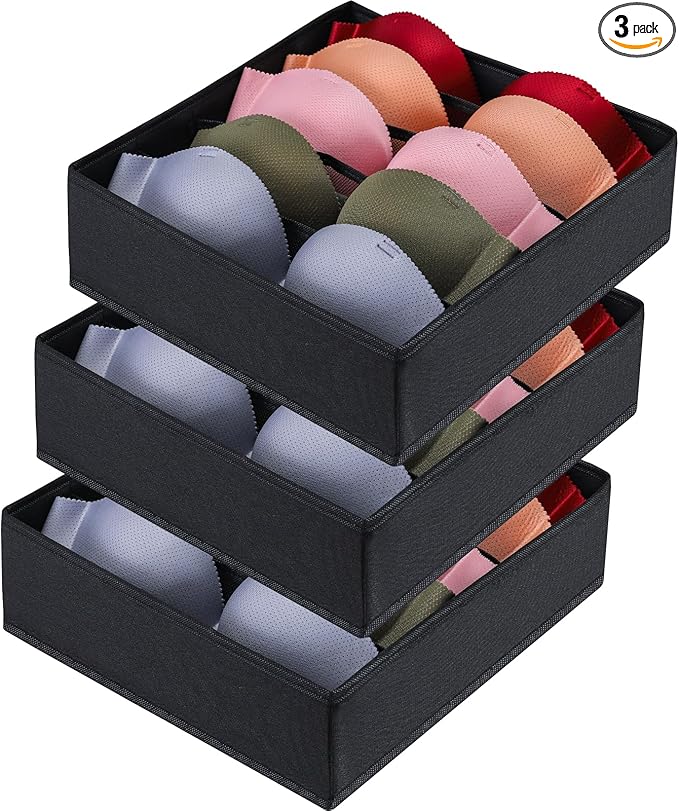 Bra Storage Drawers Organizer for Clothing Underwear Drawer Organizer Dividers Black Foldable Storage Cube Bins for Bra,Socks, Underwear,3 Pack （Black）