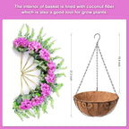 Artificial Flowers in Hanging Basket Planter for Home Spring Summer Decoration, Silk Hydrangea Outdoor Indoor Arrangements, 12" Metal Coconut Lining Basket with Faux Plant(Purple)