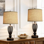 Burlap Lampshades Set of 2, 11.6" Top x 12.6" Bottom x 9.8" High, Brown Drum Shades for Table & Floor Lamps (Spider Fitter), Hand Crafted, Assembly Required