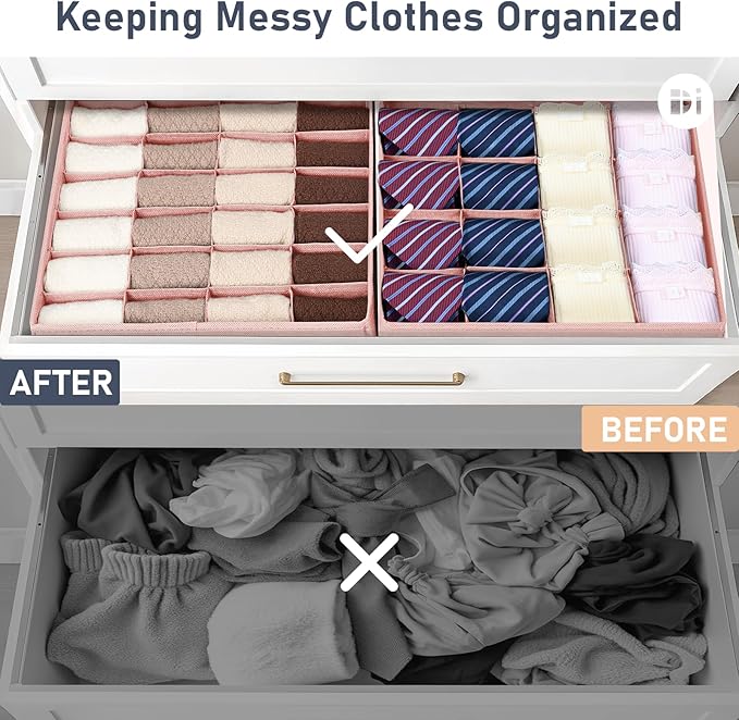 DIMJ Sock Organizer Drawer Organizer - Closet Organization and Storage, Underwear Drawer Organizer for Storing Socks, Handkerchiefs, Ties, Belts,Pink