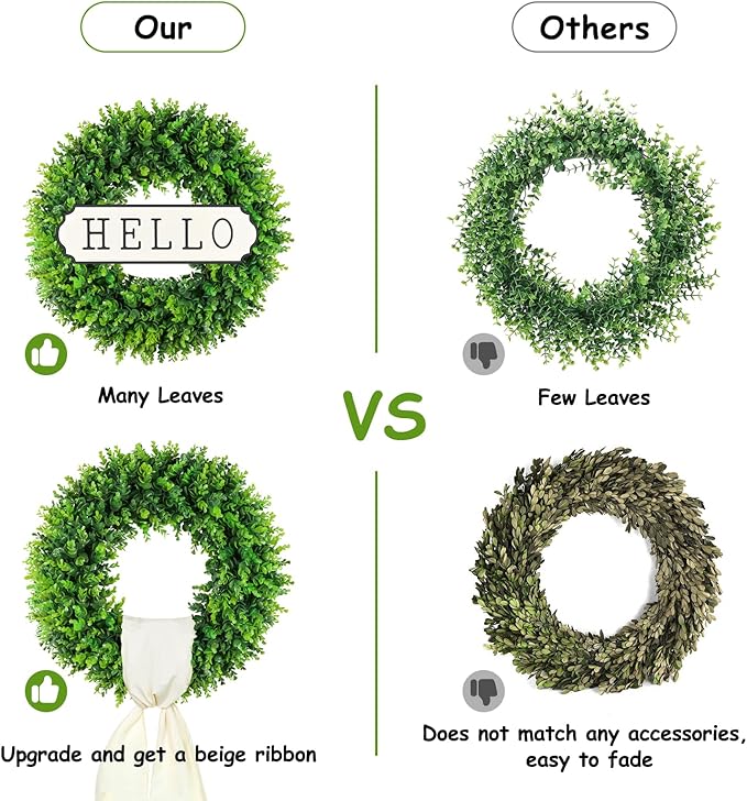 DDHS 20'' Boxwood Wreaths Front Door Artificial Spring Wreath. Wreaths for Front Door Farmhouse Wedding Green Year Round Indoor Outdoor for Summer Wreath St Patricks Day Decorations -(Hello Sign)