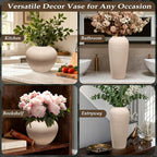 Tall Ceramic Vase 12 Inch Neutral Textured Vase,Cream Ceramic Vase for Home Decor,Farmhouse Tall Ceramic Flower Vase for Dining Table,Living Room,Kitchen,Bedroom,Entryway