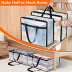 4 Pack Clear Storage Bags for Comforter, Clothes & Bedding, Plastic Blanket Storage with Zipper and Handle, Moving Bags, Closet Organizer and Under-Bed Storage (40L)