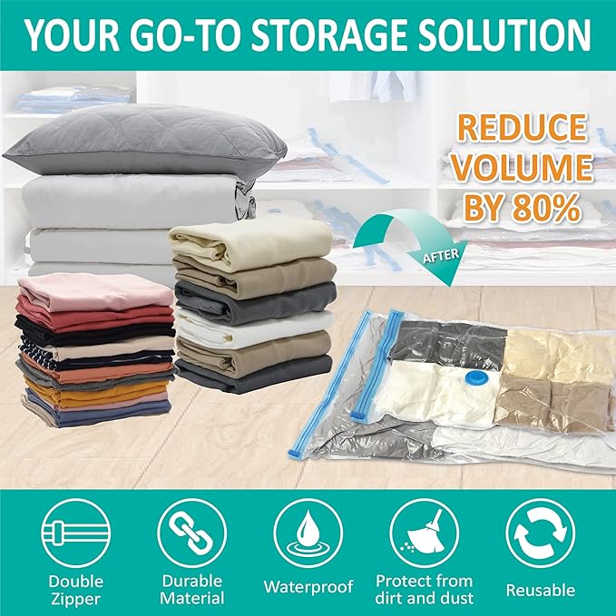Cozy Essential Vacuum Storage Bags, Compression Space Saver Bags for Clothes, Comforters, Blankets, Pillow, Bedding, Sealer Clothing Storage,16 Combo